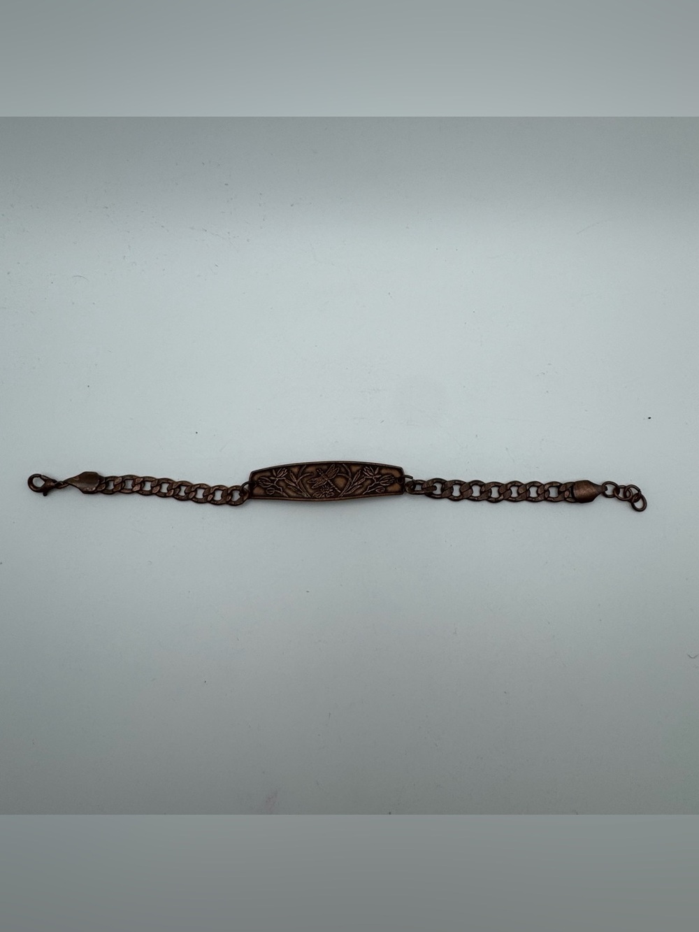 Copper Tone Dragonfly Floral Link Bracelet Nature Garden Cuff Style - Picture 5 of 7